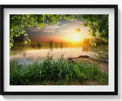 Produktbild von Sonnenuntergang, Sommertage– Wandbild mit Rahmen – Gerahmtes Bild  – Wanddekoration – 80x60 cm –  Schwarz Rahmen