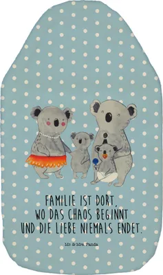 Produktbild von Mr. & Mrs. Panda Wärmflasche Koala Familie - Blau Pastell - Geschenk, Kinder, Kuschelwärmflasche, Wärmflaschen, Bettflasche, Koalas, Wärmekissen, Mama, Muttertag, Papa