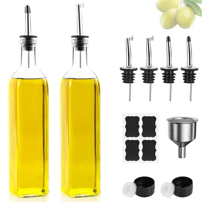 Productafbeelding van Set van 2 glazen olie- en azijnflessen 500 ml met schenktuit en trichter