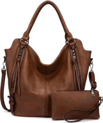Obrázek produktu pro Elegantní dámská kabelka set 2-dílná hnědá kožená shopper velká taška přes rameno