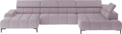 Zdjęcie produktu dla Sofa narożna PLAZA-U Fabric SOLAR Sofa narożna z wygodnym puszystym oparciem Długa prawa 216 cm Krótka lewa 177 cm Styl industrialny Kształt U lewa 385x99x216 cm WxHxD PULVERPINKEL