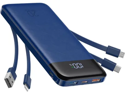 Zdjęcie produktu dla Power bank Charmast o pojemności 20000 mAh z wbudowanymi kablami USB-C, przenośna ładowarka