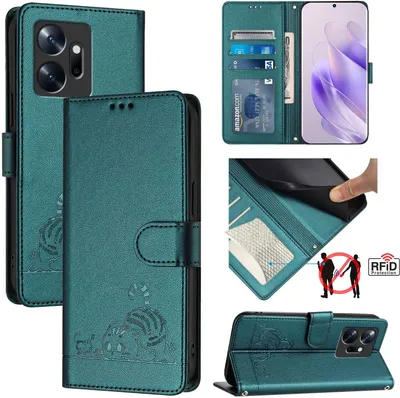 Produktbild von Leder Hülle für Infinix Zero 20 Süße Katze Flip Case Brieftasche Schutzhülle mit Standfunktion Grün