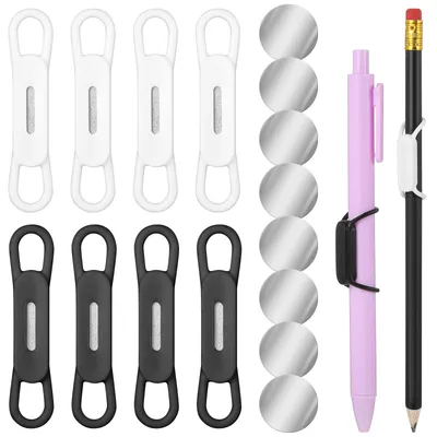 Produktbild von 8-teiliges Set magnetischer Stifthalter, tragbarer magnetischer Stifthalter mit selbstklebendem Silikonclip für Schreibtisch, Kühlschrank, Whiteboards und Büro (schwarz und weiß)