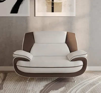 Image de Fauteuil moderne   pour le salon, tissu Kronos, blanc + marron, Palermo
