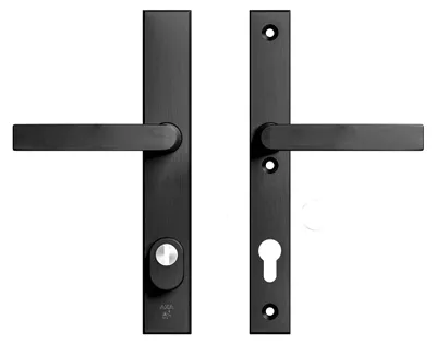 Produktbild von AXA Sicherheits Türbeschläge set - Oval Edge Smal - Türklinken mit Langschild - PC92 mit Kernziehschutz - Kruk Blok - Schwarz