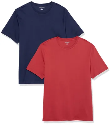 Produktbild von Amazon Essentials T-Shirts für Herren, 100% Baumwolle und Baumwoll-Polyester-Mischgewebe, Normale Passform, kurzärmelig, Rundhalsausschnitt, 2er-Pack, Dunkelrot/Marineblau, Größe M