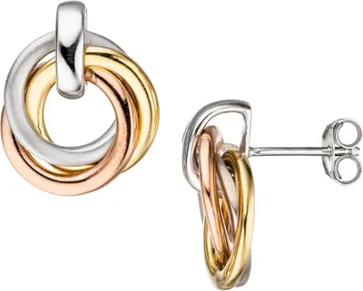 Produktbild von Paar Ohrstecker Ohrschmuck 3 Kreise 925 Silber gelbgold & rotgold vergoldet