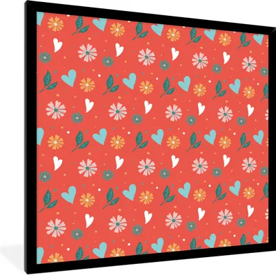 Produktbild von MuchoWow® Gerahmtes Poster Blumen - Herz - Design 40x40 cm - Poster mit Schwarzem Bilderrahmen Wandposter Rahmen Foto Bilder - Mit Rahmen - Wanddekoration Schlafzimmer