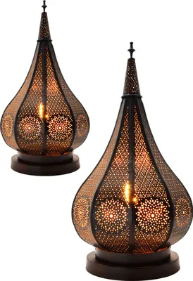 Productafbeelding van Set van 2 Oosterse kleine tafellampen, model Kais, 38 cm, zwart, E14 | Kleine Marokkaanse tafellampen van metaal, met lampenkap | Moderne nachtlamp, geschikt voor vintage, retro en landelijke stijl