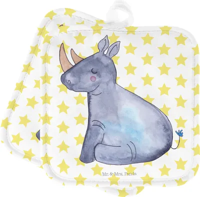 Produktbild von Mr. & Mrs. Panda Topfuntersetzer Einhorn Nashorn - Weiß - Geschenk, topfhalter, Zoo, Topflappen Set, Unicorn, Kochlappen, Nashörner, Ofenlappen, Regenbogen, Glitzer