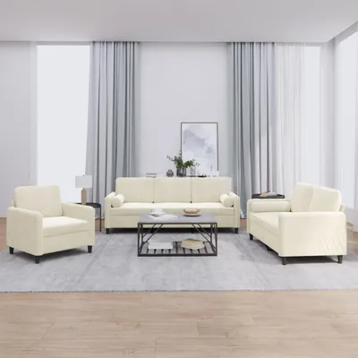 Immagine prodotto di vidaXL Set divano 3 pezzi con cuscini in velluto crema