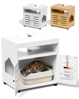 Produktbild von EASECAT Katzenschrank als Waschbeckenunterschrank – Katzenmöbel zur versteckten Katzentoilette mit flexiblem Einstieg links/rechts