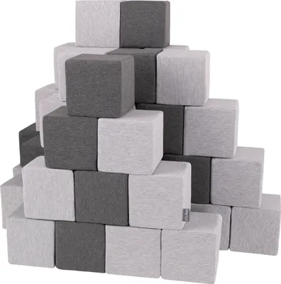 Image de KiddyMoon Blocs en mousse pour enfants Blocs souples 48 pièces Jouets en mousse Jouets Montessori en mousse et beaucoup de plaisir pour les enfants, fabriqués en UE, blocs : gris clair-gris foncé