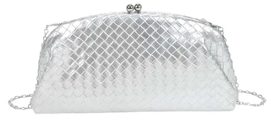Produktbild von Gallantry, Weiche Damen Abendtasche geflochten Kugelverschluss mit Kette, Silber