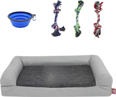 Image de Lits pour chiens Tavien – 91 cm – Canapé pour chien – Housse amovible – Lavable – Pour chiens et chats – Gris clair