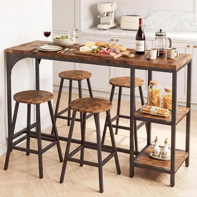 Immagine prodotto di Set da bar per 4 persone, completo di 4 sgabelli, resistente alle intemperie, ideale per balcone e giardino