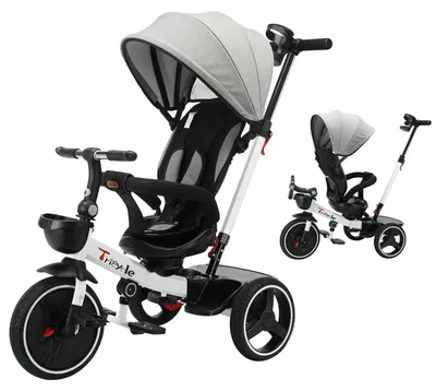 Zdjęcie produktu dla Rower trójkołowy dla dzieci – rower trójkołowy z rączką do pchania – 5 w 1 – leżaczek – 3-punktowe pasy bezpieczeństwa – amortyzacja – daszek przeciwsłoneczny – dla dzieci w wieku 1–5 lat – szary