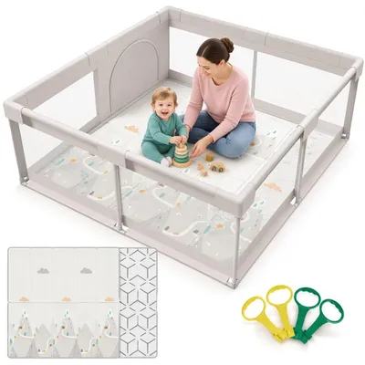 Productafbeelding van Looprek met matras, 150x150 cm – veilige babylooprek met matras, ademend netontwerp en veel ruimte, AI-gegenereerde afbeelding