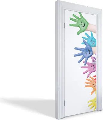 Produktbild von Türdeko Aufkleber Selbstklebende Wandsticker Personalisiert - Bunte Hände - 85 x 205 cm