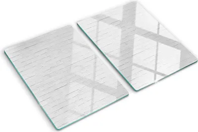 Produktbild von Tulup Glas Herdabdeckplatte - 2x40x52 cm - Glaskeramikkochfeld-Abdeckung Spritzschutz Glasabdeckplatte Kochplattenabdeckung und Schneidebrett - Zweiteilig - Sonstige - Backsteinmauer - Weiß