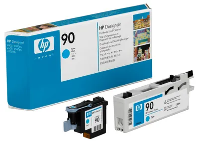 Produktbild von HP 90 Cyan DesignJet Druckkopf und Druckkopfreiniger, HP DesignJet 4000/4500-Druckerserie, Thermal Inkjet, Cyan, C5055A, Singapur, 35,6 mm