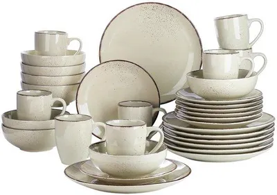Zdjęcie produktu dla zestaw ceramiczny dla 8 osób, okrągły, beżowy, w stylu bohemy