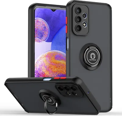 Produktbild von Samsung A23 Hülle, Ring Halter Ständer Matte Transluzent TPU Rahmen Stoßfest Schutzhülle für Samsung Galaxy A23 5G / 4G Dunkelgrau