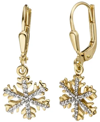 Produktbild von Ohrringe Ohrhänger Schneeflocken aus 333 Gold Gelbgold bicolor mit Zirkonia