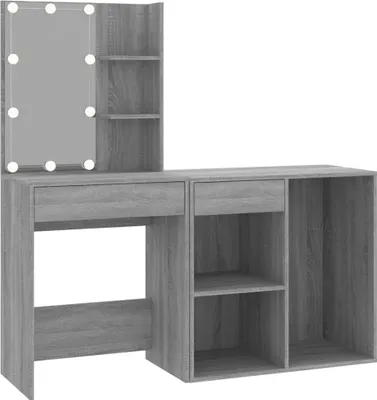Produktbild von LED-Schminktisch mit Schrank Grau Sonoma Holzwerkstoff