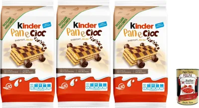 Produktbild von Kinder Pan e Cioc, 10 Snacks Schwammkuchen mit knusprigen Schokoladenflocken, ausgezeichnet zum Frühstück und Snack, 3x 290g + Italian Gourmet polpa 400g