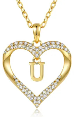 Image de Collier pour femme, plaqué or 18 carats, avec pendentif initial en forme de cœur, chaîne de lettres personnalisable de A à Z, bijou cadeau