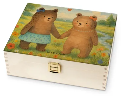Produktbild von Mr. & Mrs. Panda Teebox Bär Freundin Design - Weiß - Geschenk, Holz, Beste Freund Liebe Liebesbeweis Verliebt Kumpel Kumpeliene, holzkiste tee, Teddy, für Paare, Box