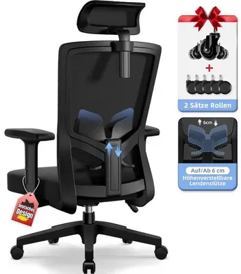 Image de Chaise de bureau ergonomique Aiibot, chaise de bureau avec appui-tête réglable, accoudoirs, soutien lombaire, fauteuil de direction, chaise pivotante, chaise de bureau supportant jusqu'à 150 kg