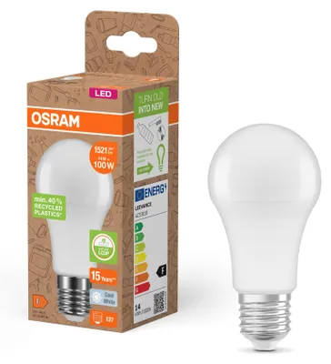 Immagine prodotto di 6 lampadine LED Osram A60 da 14 W = 100 W, attacco E27, finitura opaca, 1521 lm, bianco neutro 4000 K, plastica riciclata