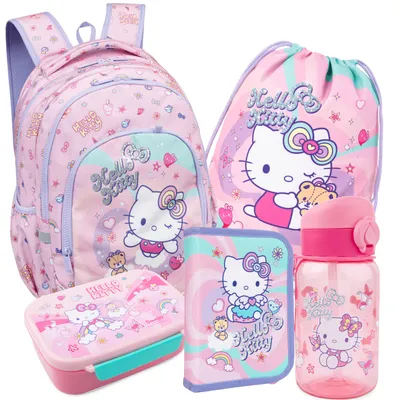 Zdjęcie produktu dla Zestaw Hello Kitty 5-Części Plecak Worek Piórnik Bidon Śniadaniówka