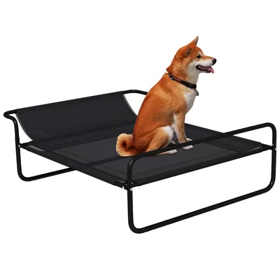 Immagine prodotto di PawHut Lettino rialzato per cani, gatti, animali domestici con poggiatesta, tessuto microforato, per interni o esterni, 106 x 81 x 33 cm, nero