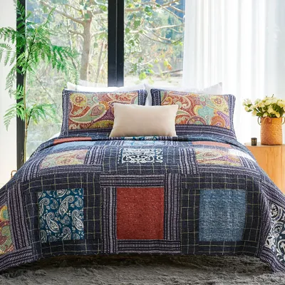 Produktbild von Tagesdecke Quilt Set 228,6 x 248,9 cm, 2 Kissenbezüge, 100% Baumwolle, Patchwork, wenden, für Schlafzimmer