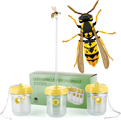Produktbild von BigDean 3er Set Wespenfallen für draußen in Gelb 9x13cm - Lebend Fallen zum Aufhängen gegen Wespen, Bienen, Hornissen - Hornissenfalle Bienenfalle