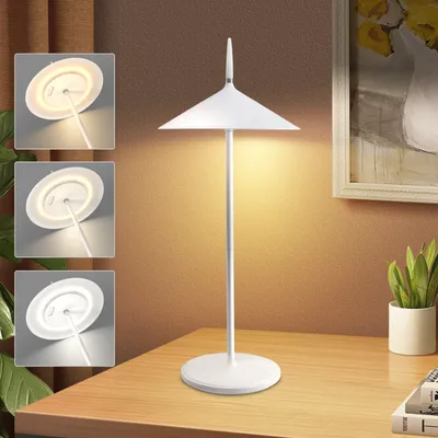 Image de Lampe de table ZMH, lampe de chevet rechargeable, lampe de table LED sans fil, 1800 mAh, rechargeable, à intensité variable par simple effleurement, moderne, blanche, lampe d'extérieur IP44 avec port USB, pour balcon, jardin, table à manger, camping