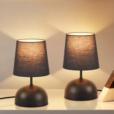 Produktbild von ZMH Nachttischlampe 2er Set Tischlampe mit Kabel - Tischleuchte Schwarz Klein Nachtlampe Schlafzimmer Stoff Bettlampe Modern Design Schreibtischlampe für Wohnzimmer Büro Bett Tisch Fenster Hotel