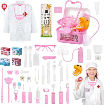 Imagen del producto de Kit de médico para niños, de 62 piezas, incluye estetoscopio y disfraz, ideal para juegos de roles