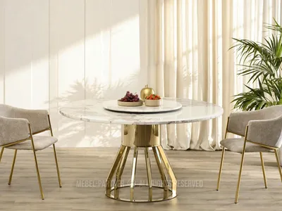 Obrázok produktu pre Okrúhly jedálenský stôl 145 cm EZREKA - béžový mramor / zlatý
