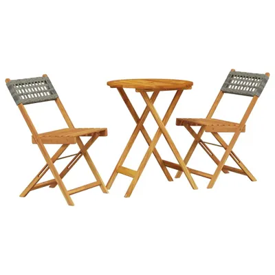 Produktbild von 3-tlg. Bistro-Set Grau Poly Rattan und Massivholz