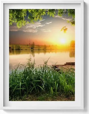 Produktbild von Sonnenuntergang, Sommertage– Wandbild mit Rahmen – Gerahmtes Bild  – Wanddekoration – 60x80 cm –  Weiß Rahmen