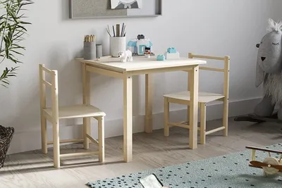 Image de Table pour enfant écologique avec deux chaises - Incolore& Naturel - Parfait pour apprendre, jouer et manger - S'adapte à chaque chambre d'enfant - Chambre d'enfant de ATB Meubles