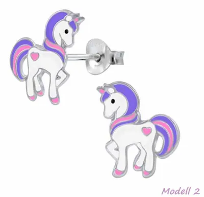 Produktbild von Kinderohrstecker „Einhorn“: Mädchen Ohrringe Silber Modell 2