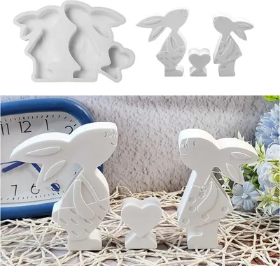 Produktbild von Silikonformen Gießformen Ostern, 3 Stück Silikonformen Ostern Silikonform Hase Gips zum Gießen Ostern Silikonformen Hase Gießform Ostern Gießform Silikon Osterherz