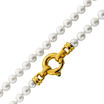 Produktbild von Perlenkette 50cm Gold 750 18K Akoyaperlen grüner Smaragd 0.10ct  50