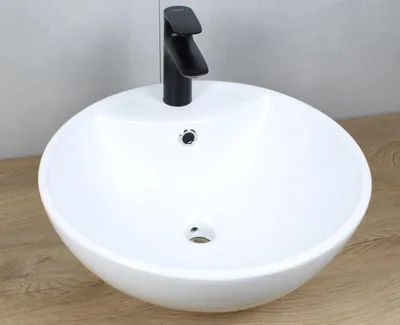 Produktbild von Keramik Waschbecken rund Ø455x185 weiß mit Überlauf Aufsatzwaschbecken ohne Zubehör